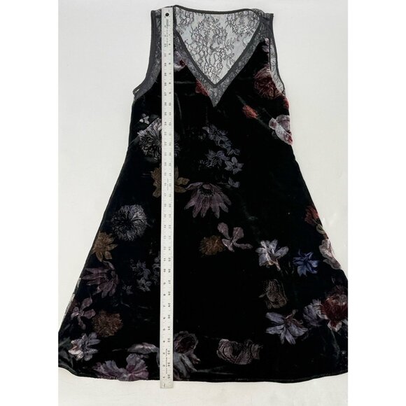 Black Velvet Floral Lined Dress Lace Accent Dark Romantic Whimsigoth See Measure - Picture 9 of 11